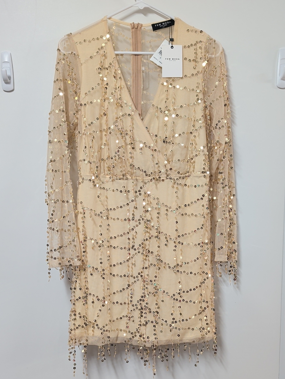 Few Moda New York Golden Yellow Sequin Long Sleeve Mini Dress